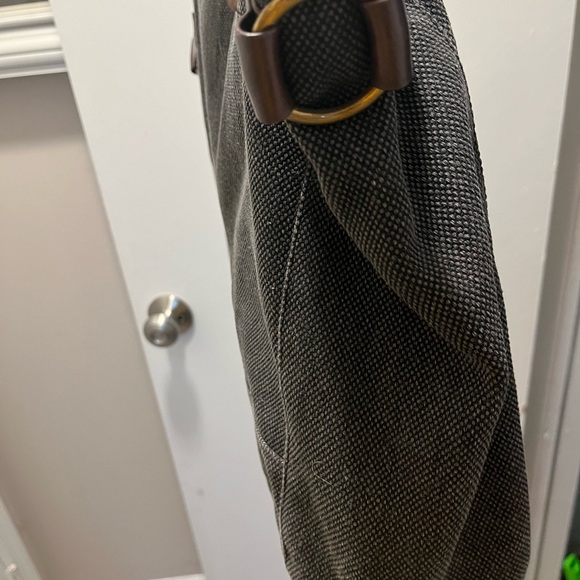 BDG BLACK CANVAS TOTE BAG WITH LEATHER HANDLES. - Picture 5 of 12